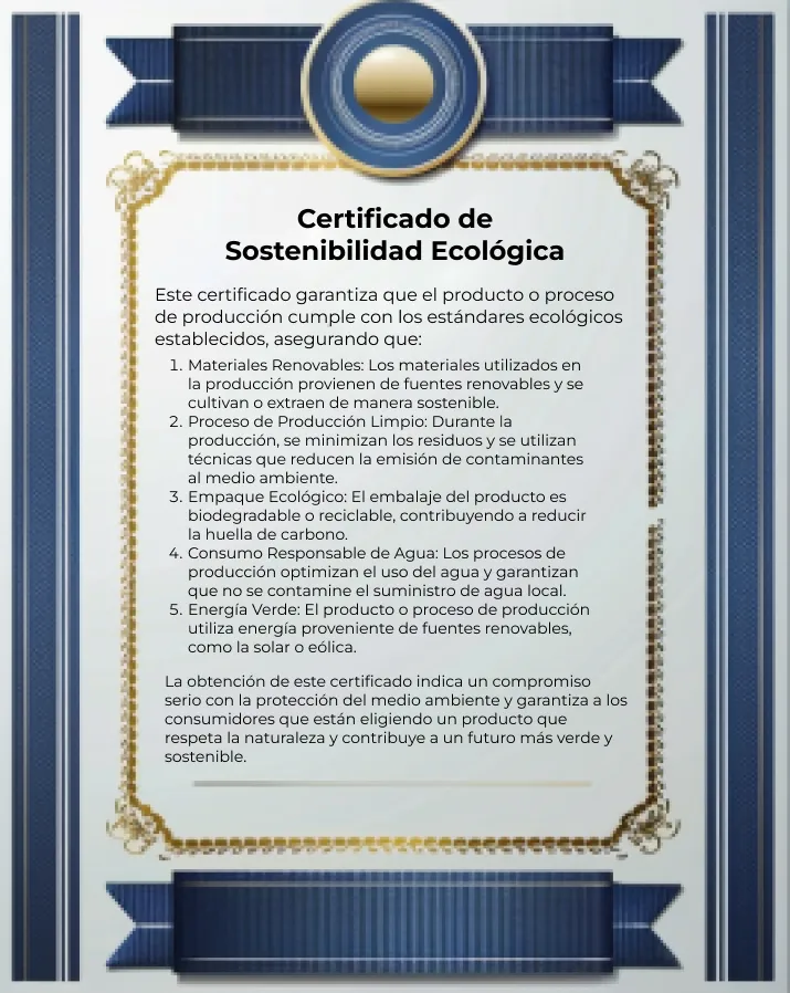 Certificado de sostenibilidad ambiental sobre fondo verde